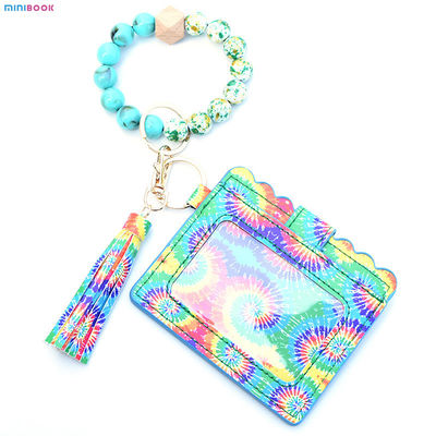 Leopard Keychain Wallet With Wristlet Bangle Bracelet Silicone Beads Bracelet PU Logo