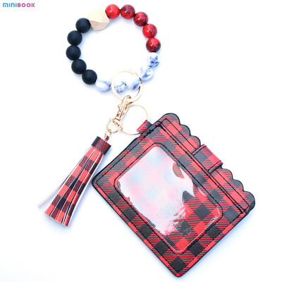 Leopard Keychain Wallet With Wristlet Bangle Bracelet Silicone Beads Bracelet PU Logo