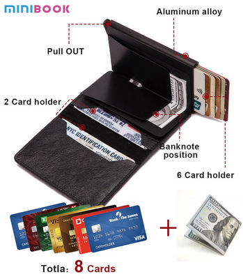 Custom Bifold Wallet Aluminum Credit Card Holder Case OEM Carbon Leather Men's Pop Up Wallet