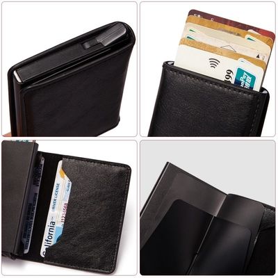 Custom Bifold Wallet Aluminum Credit Card Holder Case OEM Carbon Leather Men's Pop Up Wallet