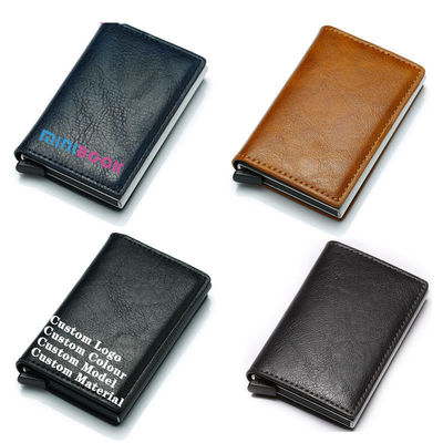 Custom Bifold Wallet Aluminum Credit Card Holder Case OEM Carbon Leather Men's Pop Up Wallet