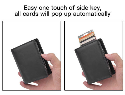 RFID Blocking Pop Up Aluminium Slim Genuine Leather Smart Credit Card Holder for Men