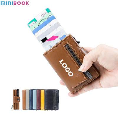 Credit Card Pop Up RFID Wallet Blocking Slim Sleeve Vintage Leather Man Card Holder