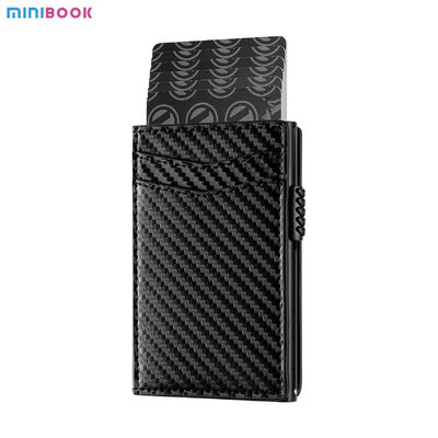 Fashion Mens Genuine Leather Slim Billfold Wallet Card Holder Ultra-Thin Carbon Fiber Rfid Wallet