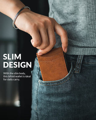 Fashion Mens Genuine Leather Slim Billfold Wallet Card Holder Ultra-Thin Carbon Fiber Rfid Wallet