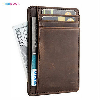 RFID Blocking Front Pocket Minimalist Carbon Cowhide Leather Business SD Card Holder Wallets For Men