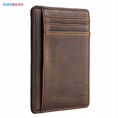 RFID Blocking Front Pocket Minimalist Carbon Cowhide Leather Business SD Card Holder Wallets For Men