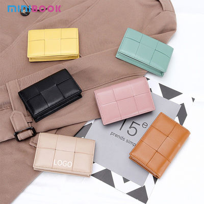 Material Knitting Short Wallet for Women Genuine Sheepskin Leather Zipper Coin Purse Female Fashion Money Clip