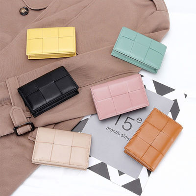 Material Knitting Short Wallet for Women Genuine Sheepskin Leather Zipper Coin Purse Female Fashion Money Clip