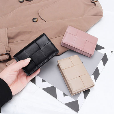 Material Knitting Short Wallet for Women Genuine Sheepskin Leather Zipper Coin Purse Female Fashion Money Clip