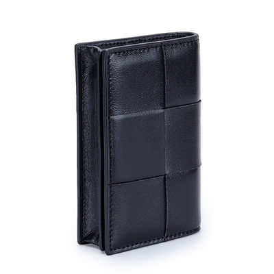 Material Knitting Short Wallet for Women Genuine Sheepskin Leather Zipper Coin Purse Female Fashion Money Clip