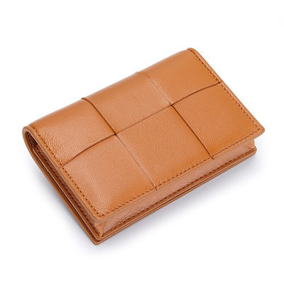 Material Knitting Short Wallet for Women Genuine Sheepskin Leather Zipper Coin Purse Female Fashion Money Clip