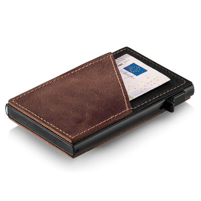 Men's Business Automatic Pop-Up Ultra-Thin RFID Card Holder in Contrasting Leather