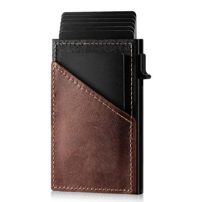 Men's Business Automatic Pop-Up Ultra-Thin RFID Card Holder in Contrasting Leather