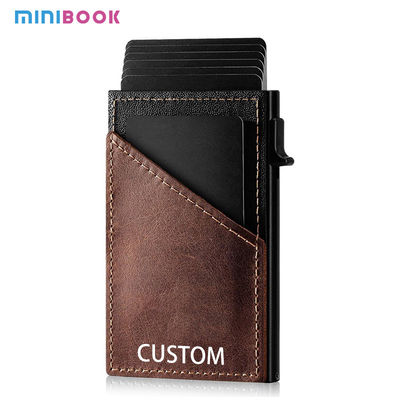 Men's Business Automatic Pop-Up Ultra-Thin RFID Card Holder in Contrasting Leather