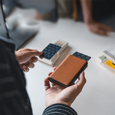 Credit Card Real Leather Automatic Pop Up Card Holder Wallet for Men and RFID Blocking
