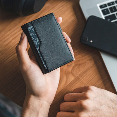 Credit Card Real Leather Automatic Pop Up Card Holder Wallet for Men and RFID Blocking
