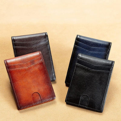 Men's Short Style RFID Card Holder Wallet with Carbon Fiber Cowhide Genuine Leather