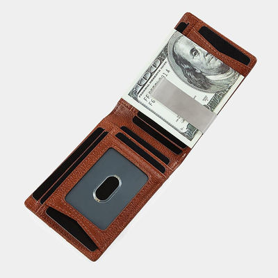 Men's Short Style RFID Card Holder Wallet with Carbon Fiber Cowhide Genuine Leather