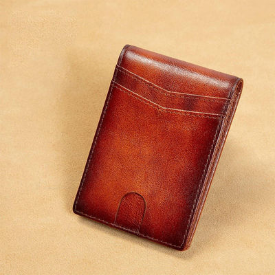 Men's Short Style RFID Card Holder Wallet with Carbon Fiber Cowhide Genuine Leather