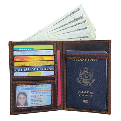 Fashionable Genuine Leather Passport Cover Bifold Wallet with RFID Blocking Cowhide