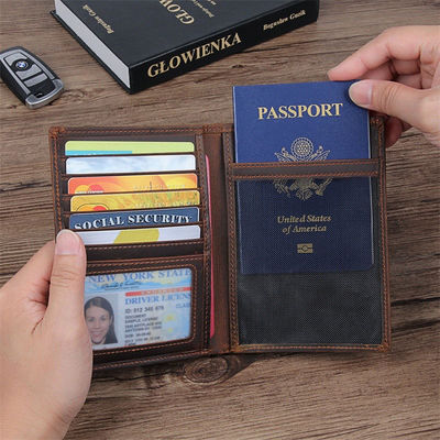 Fashionable Genuine Leather Passport Cover Bifold Wallet with RFID Blocking Cowhide