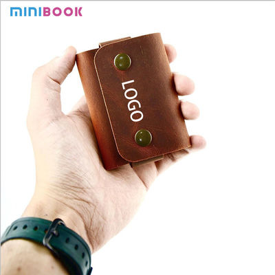 Business Gift Brown Genuine Leather Credit Card Wallet for Men Cowhide Card Holder Case