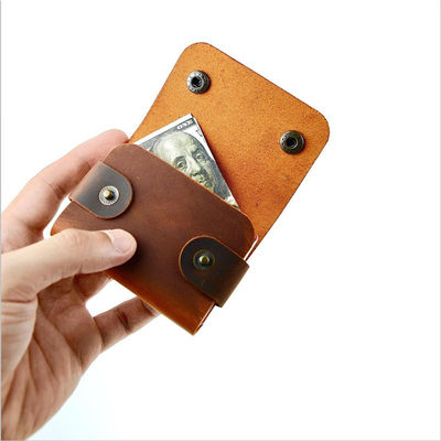 Business Gift Brown Genuine Leather Credit Card Wallet for Men Cowhide Card Holder Case