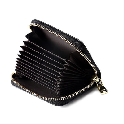 Convenient Multi-Slot Zipper Genuine Cowhide Accordion Pickup Bag with RFID Blocking