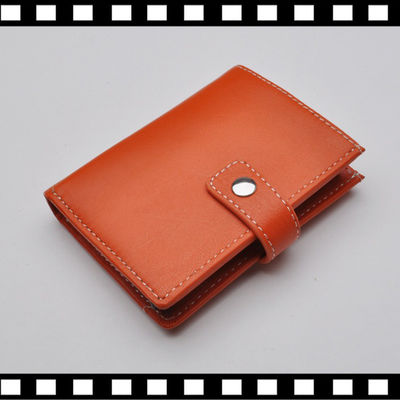 Pop Up Aluminum Case Genuine Leather RFID Business Card Holder with None Pattern Type