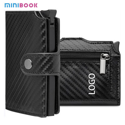 Convenient Carbon Brazed Three-Fold Automatic Card Holder Genuine Leather Men's Wallet