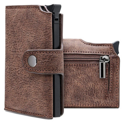 Convenient Carbon Brazed Three-Fold Automatic Card Holder Genuine Leather Men's Wallet