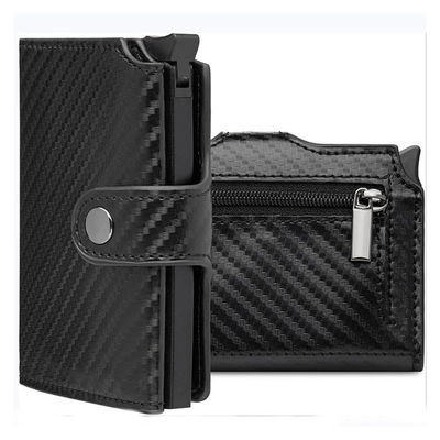Convenient Carbon Brazed Three-Fold Automatic Card Holder Genuine Leather Men's Wallet