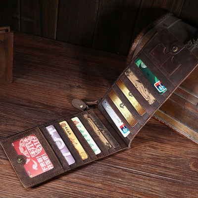 GENUINE LEATHER Men's Wallet with Multifunctional Pickup Bag Retro Crazy Horse Design