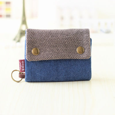 None Pattern Type Denim Canvas Wallet Creative Tri-Fold Design for Keys and Cards