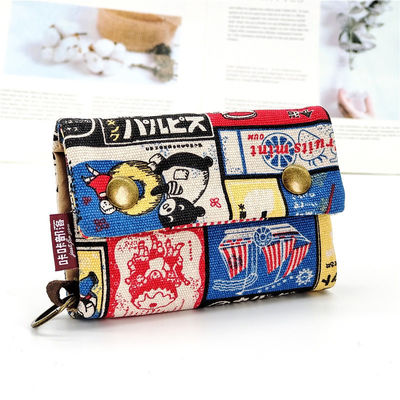 None Pattern Type Denim Canvas Wallet Creative Tri-Fold Design for Keys and Cards