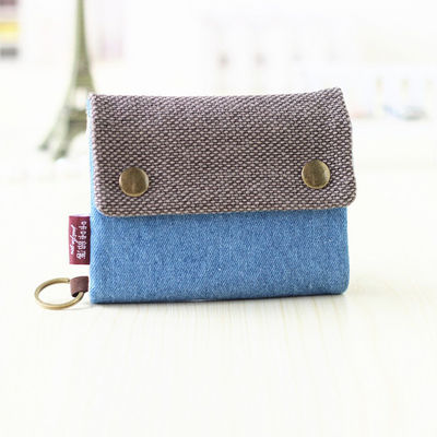 None Pattern Type Denim Canvas Wallet Creative Tri-Fold Design for Keys and Cards