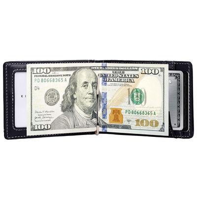 GENUINE LEATHER RFID Blocking Slim Front Pocket Mens Wallet Money Clip With ID Window