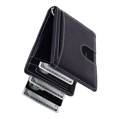 GENUINE LEATHER RFID Blocking Slim Front Pocket Mens Wallet Money Clip With ID Window