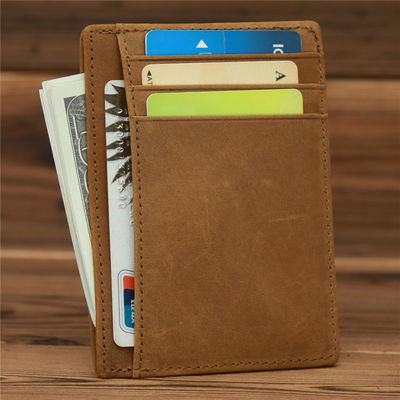 Credit Card Genuine Leather Men's Wallet with Crazy Horse Pickup Bag Minimalist Desig
