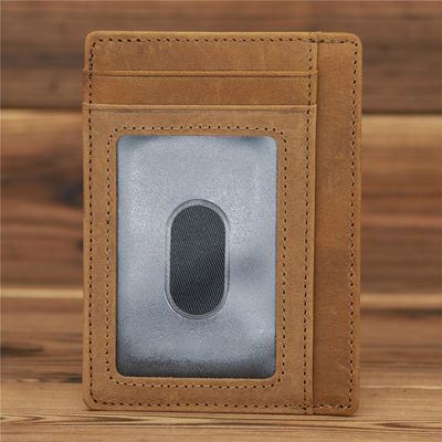 Credit Card Genuine Leather Men's Wallet with Crazy Horse Pickup Bag Minimalist Desig