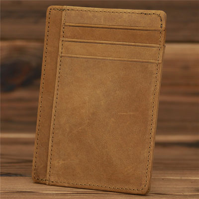 Credit Card Genuine Leather Men's Wallet with Crazy Horse Pickup Bag Minimalist Desig