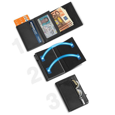 Business RFID Blocking Smart Pop Up Genuine Leather Credit Card Holder Wallet for Men