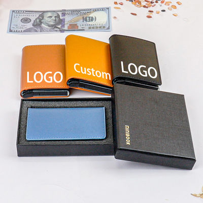 OEM/ODM Custom Logo Business Credit Card Holder with RFID Blocking and Pop Up Design