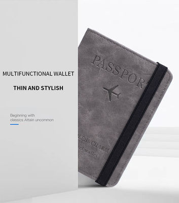 Leather Passport Cover Case Stamping Simple Plane for Travel Document and Credit Card