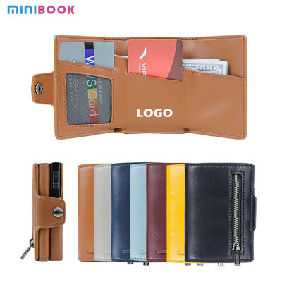 Custom Logo Travel Minimalist Metal Wallet with RFID Blocking and Auto Pop Up Feature