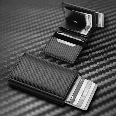 Stylish Black Carbon Fiber Leather Credit Card Holder Wallet for Men's Business Needs