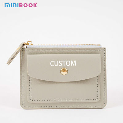 Personalized PU Leather Card Holder Wallet for Women Metal Bead Custom Logo Personalized