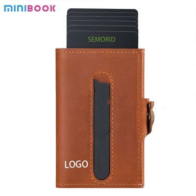Low MOQ Mix Models Men'S PU Leather Card Holder With Aluminum Pop Up Design And Metal Box
