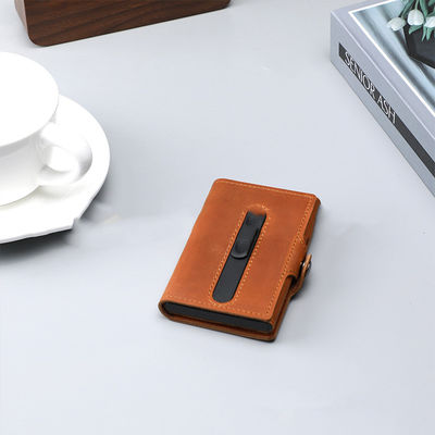 Low MOQ Mix Models Men'S PU Leather Card Holder With Aluminum Pop Up Design And Metal Box
